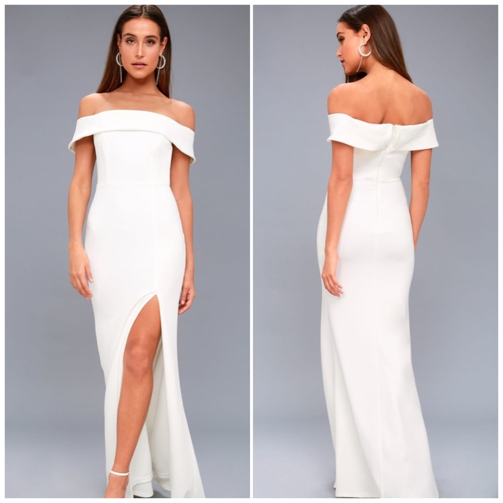 NWT Lulu’s Aveline White Off-the-Shoulder Maxi